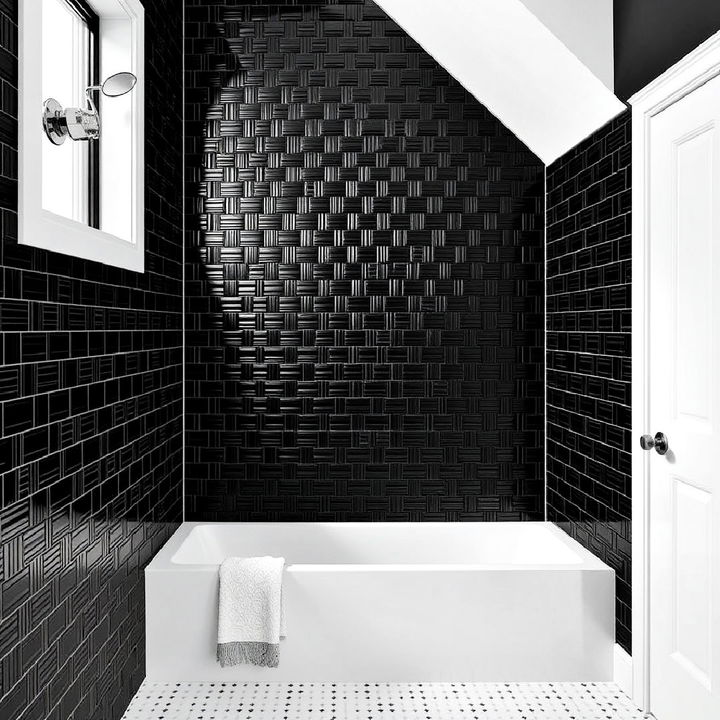 elegance black basket weave tiles bathroom