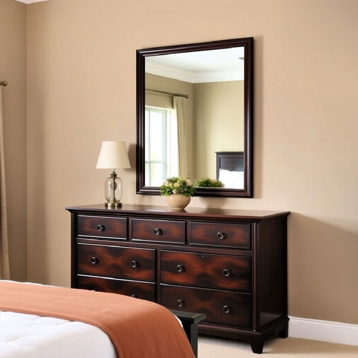 elegance dark wood dresser with mirror