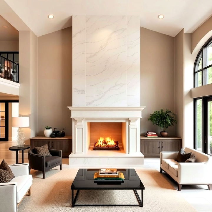 elegance grand white travertine fireplace