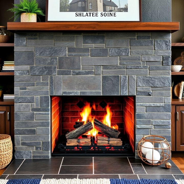 elegance slate tiles fireplace backsplash