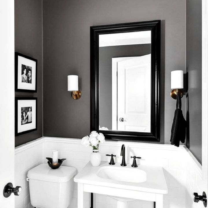 elegant black frame mirror with white vanity