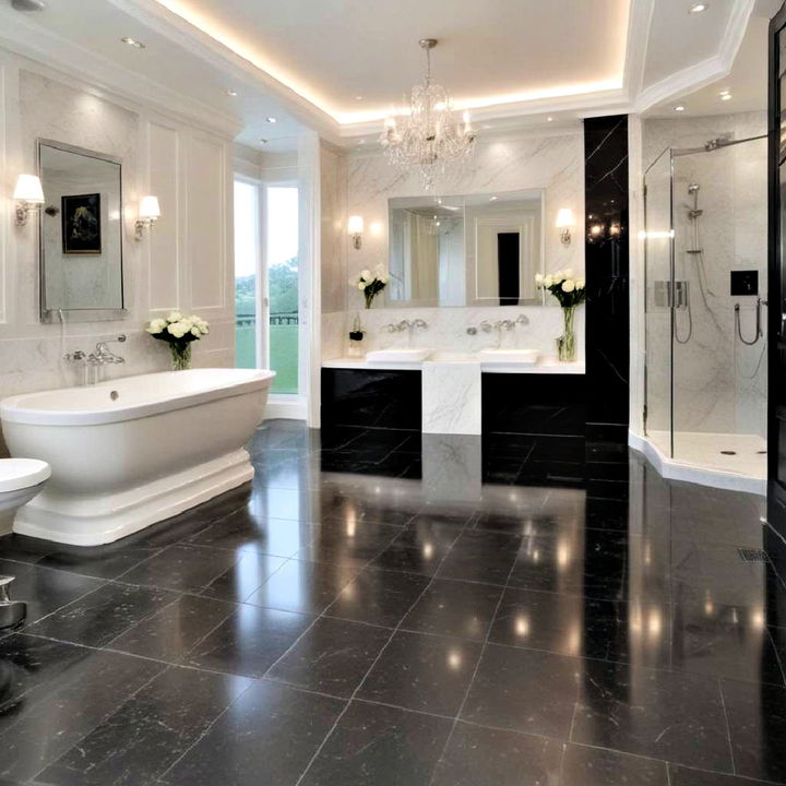 elegant black granite tiles floor