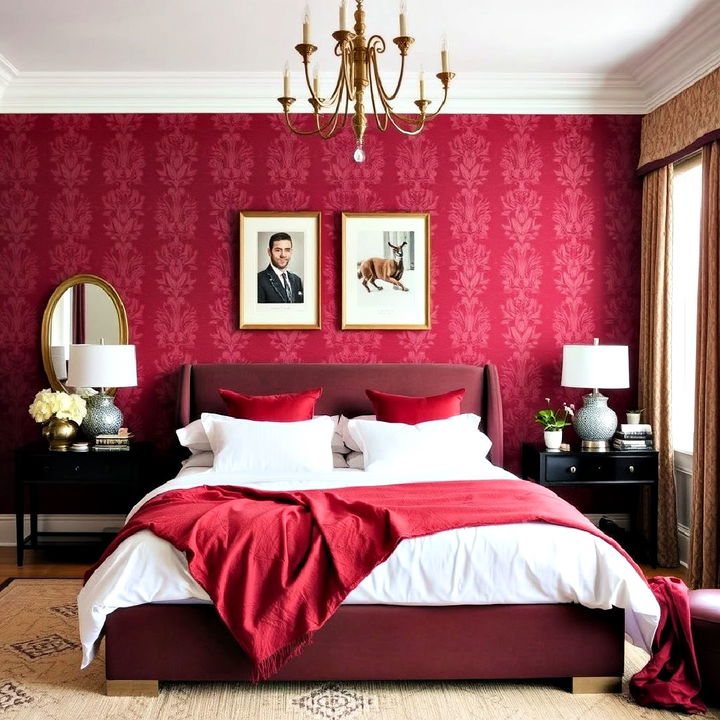 elegant burgundy wallpaper statement for bedroom