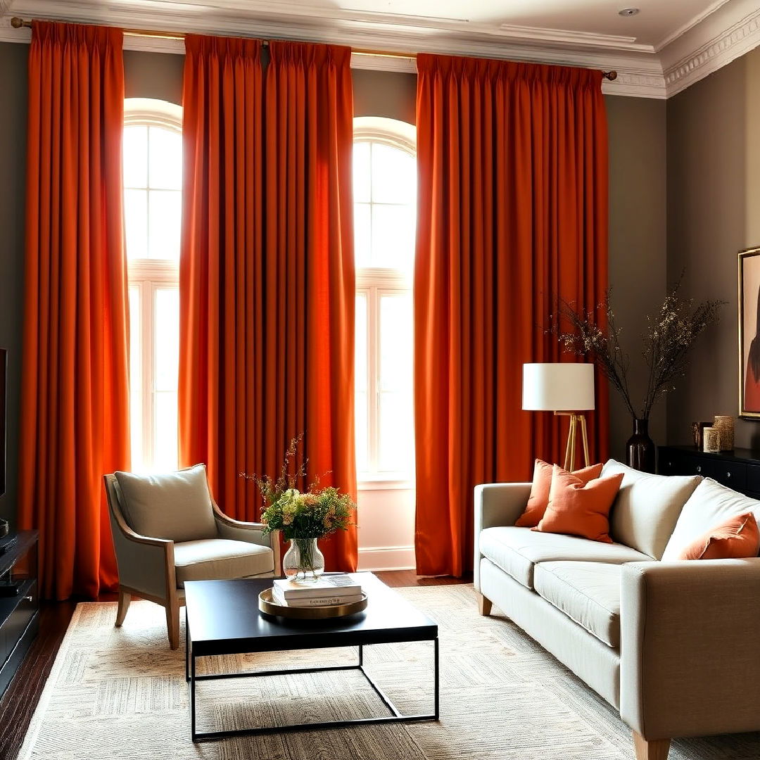 elegant burnt orange curtains for living room