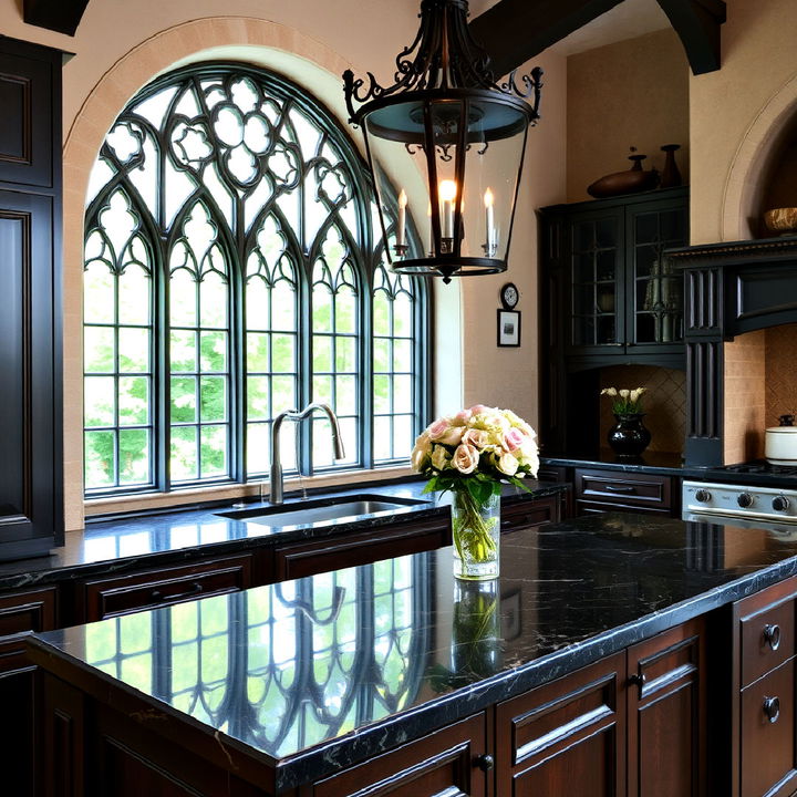 elegant dark granite or quartz countertop