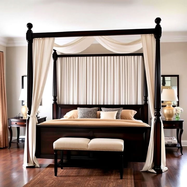 elegant dark wood canopy bed for bedroom