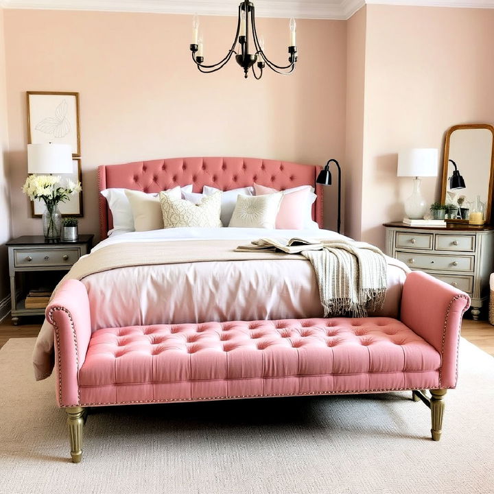 elegant dusty rose upholstered bench