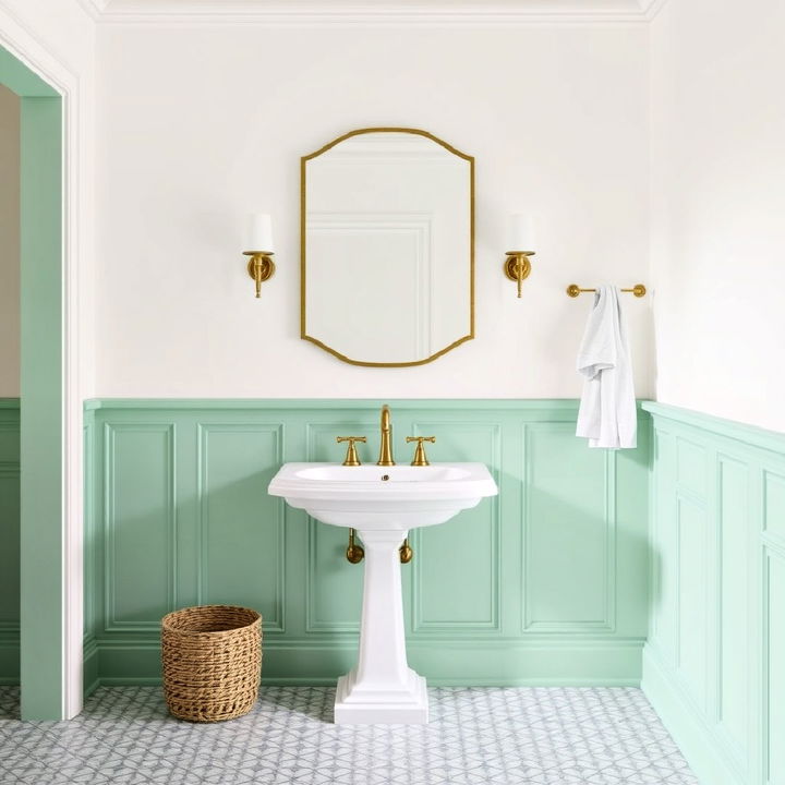 elegant mint green wainscoting with white walls