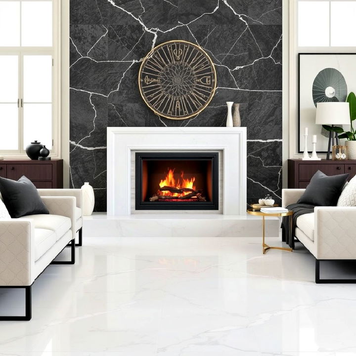 elegant porcelain tiles fireplace