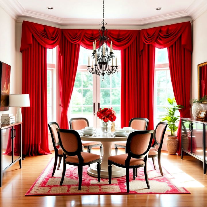 elegant red dining room curtains