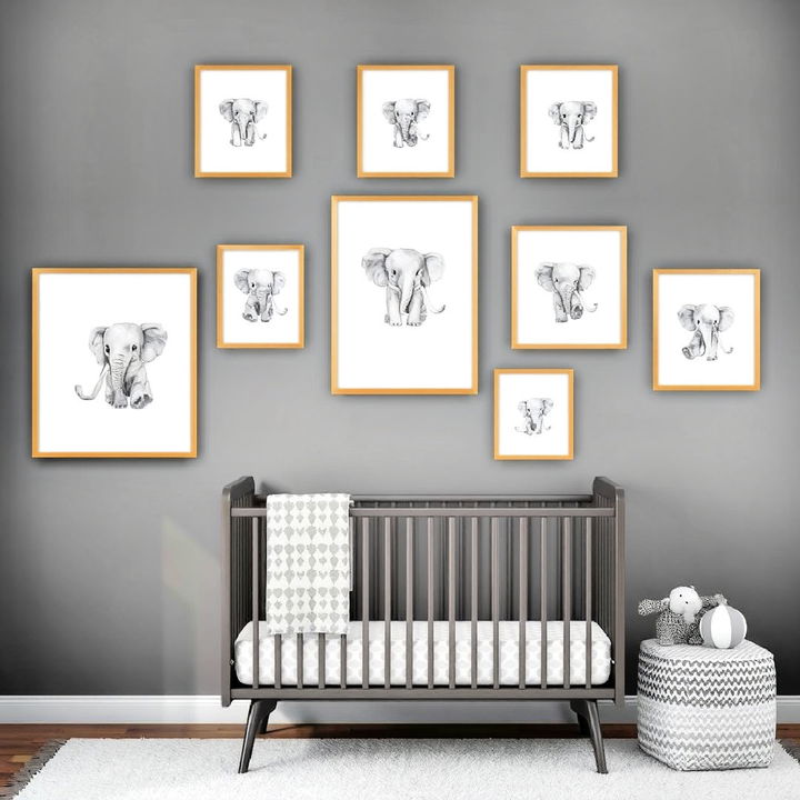 elephant art prints into the nursery