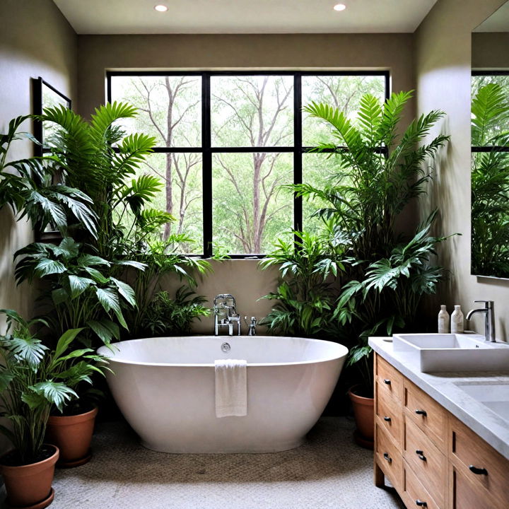 elevate quirky bathroom with indoor plants for a tropical vibe