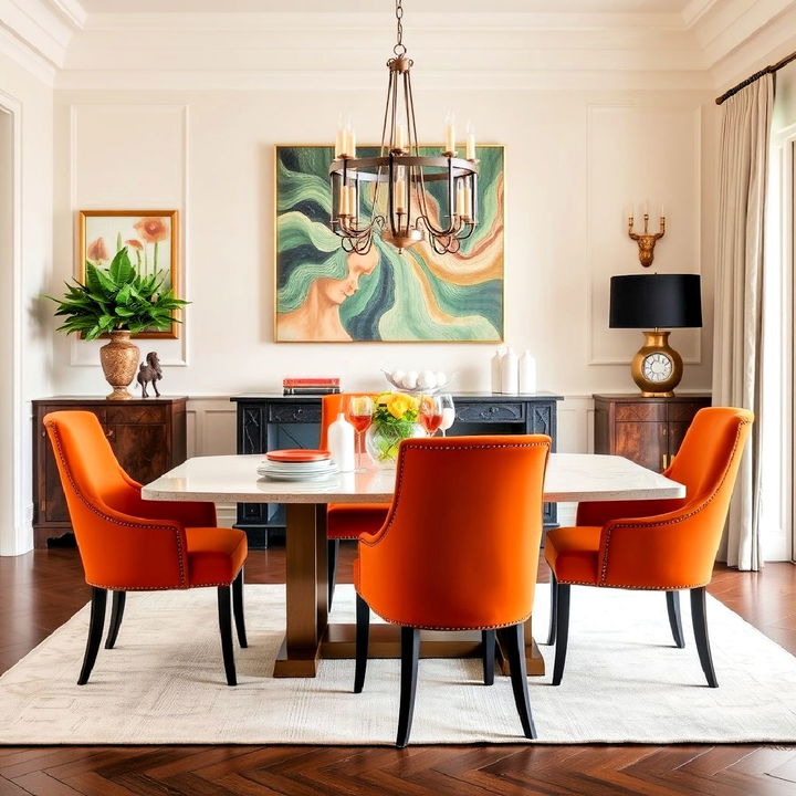 elevate your dining room with orange chairs