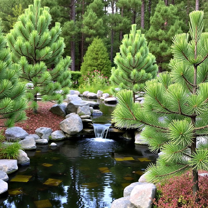 embellish water features with pines