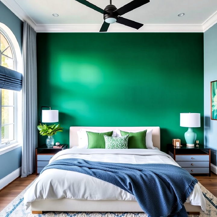 emerald green accent wall for bedroom