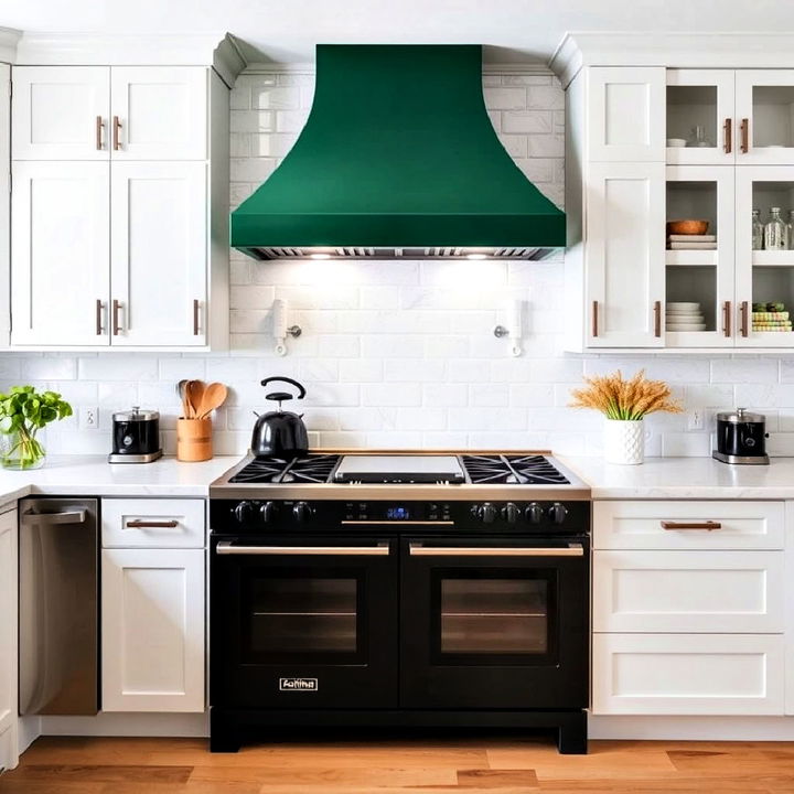 emerald green range hood as a focal point