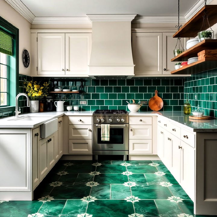 emerald green tile flooring for a bold foundation