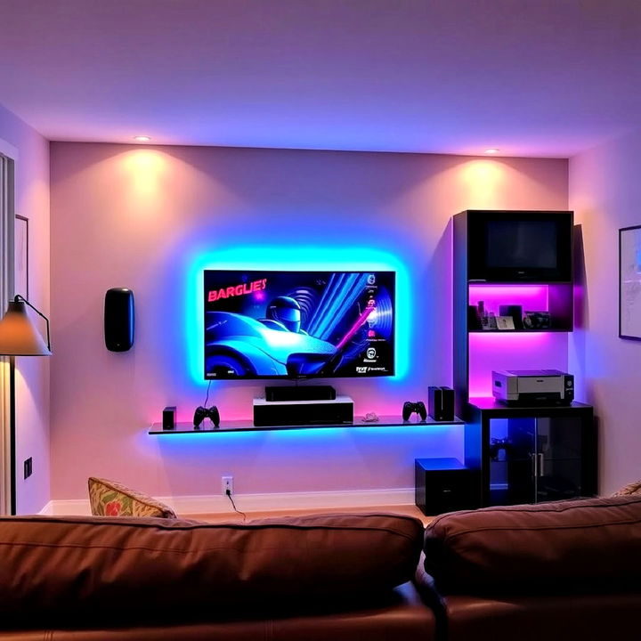 entertainment area with an interactive media wall