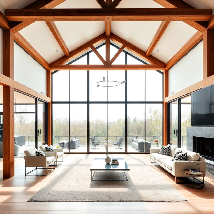 exposed beams with glass walls