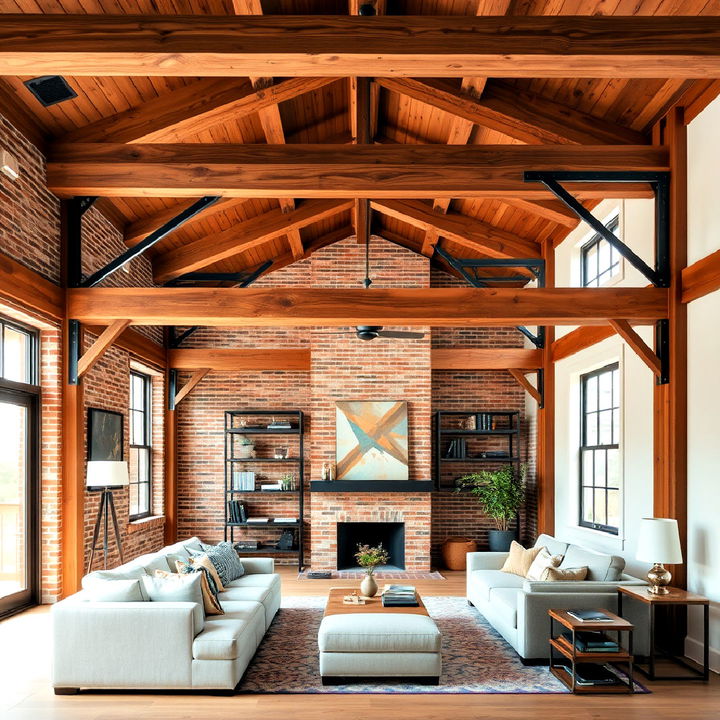 exposed beams with metal brackets