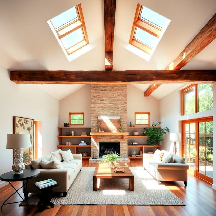 exposed beams with skylights idea