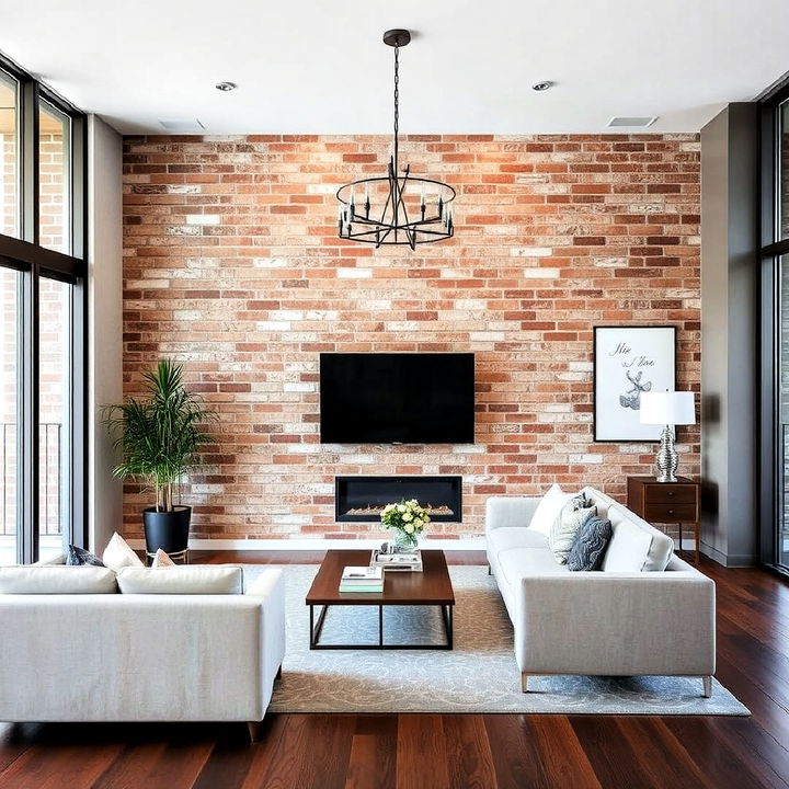 exposed brick accent wall living room