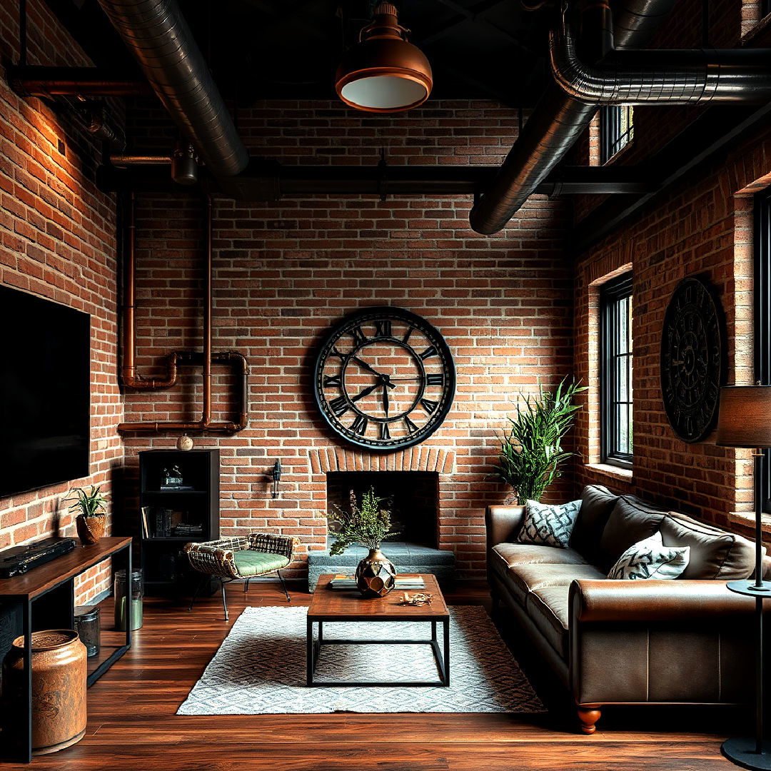 exposed brick and metal accents steampunk interioredside tables