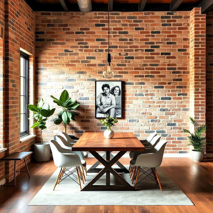 exposed brick walls for industrial dining room