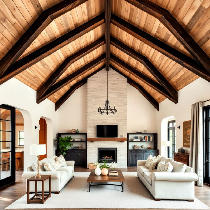 exposed wooden beams vaulted ceiling