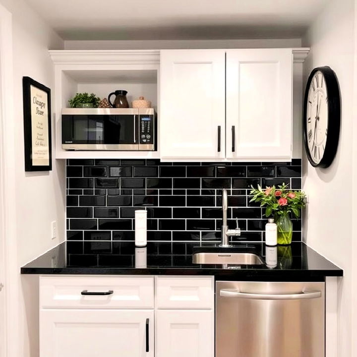 eye catching black subway tile backsplash