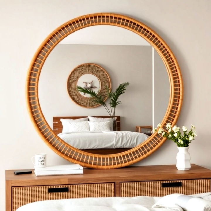 eye catching rattan mirror frame