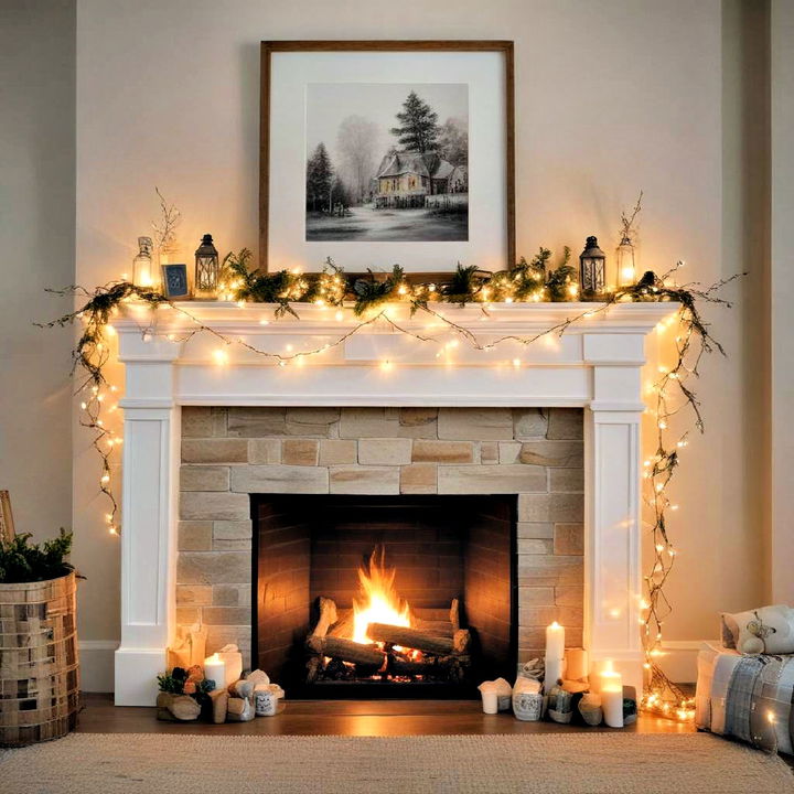 fairy lights arrangement mantel decor