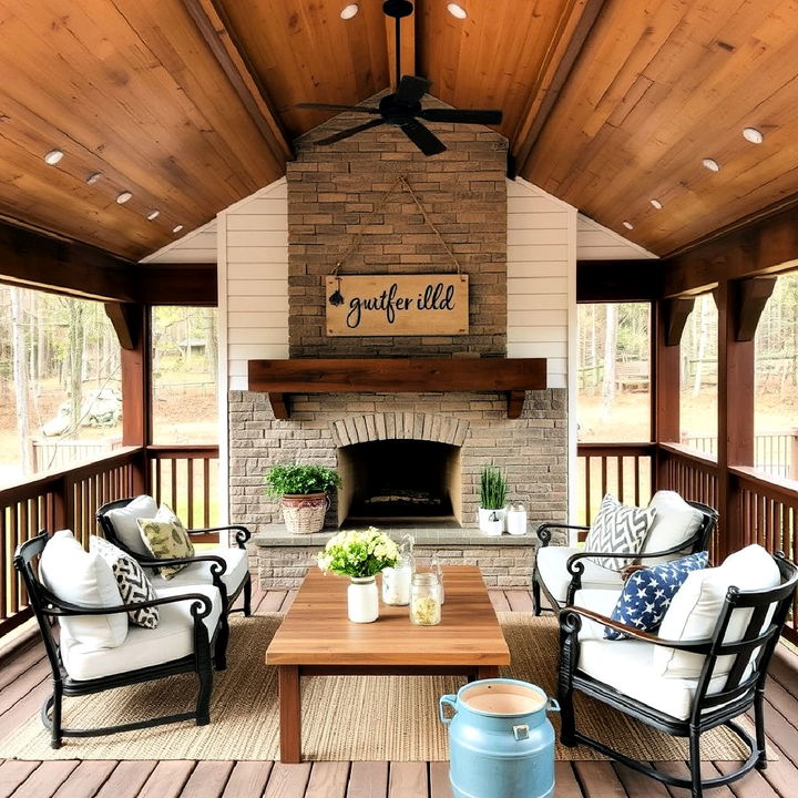 farmhouse charm deck with fireplace