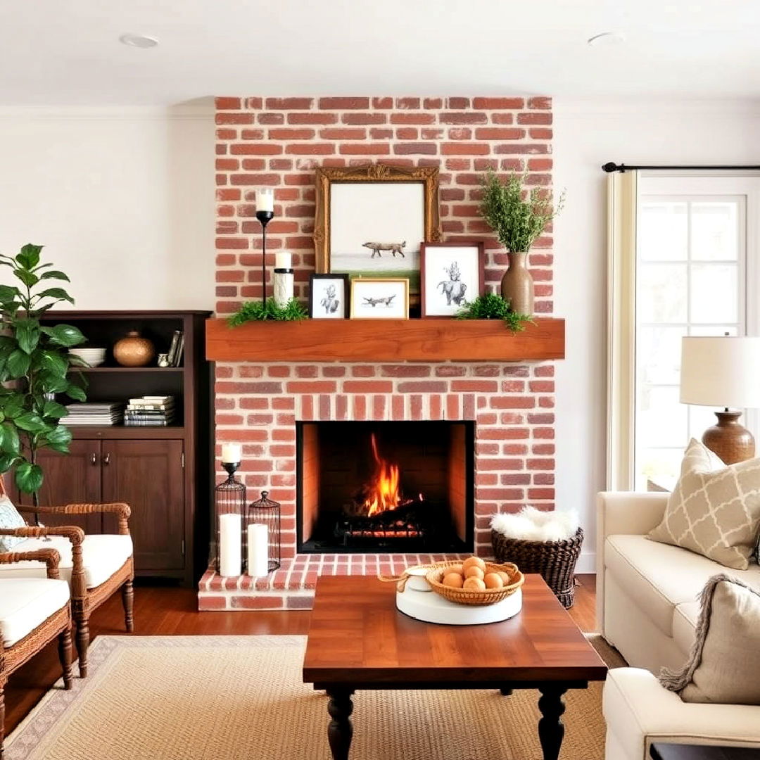 farmhouse style fireplace in magnolia living room