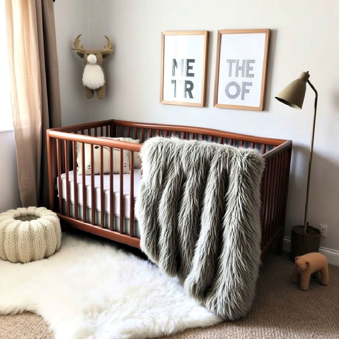 faux fur accents for woodland nursery