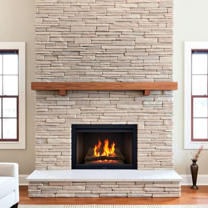 faux stacked stone veneer fireplace