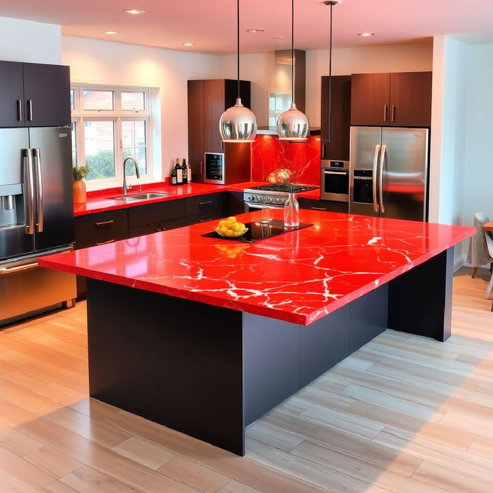 fiery red quartz countertop