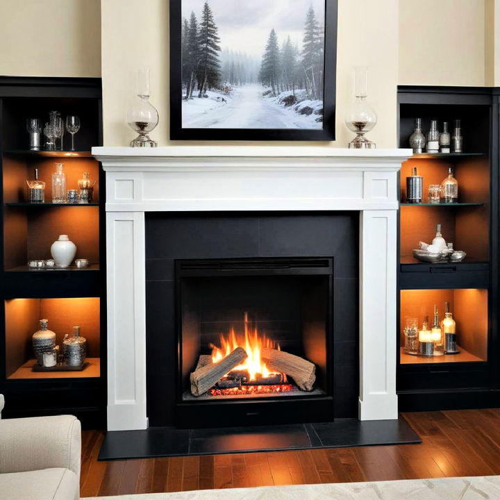 fireplace built in mini bar