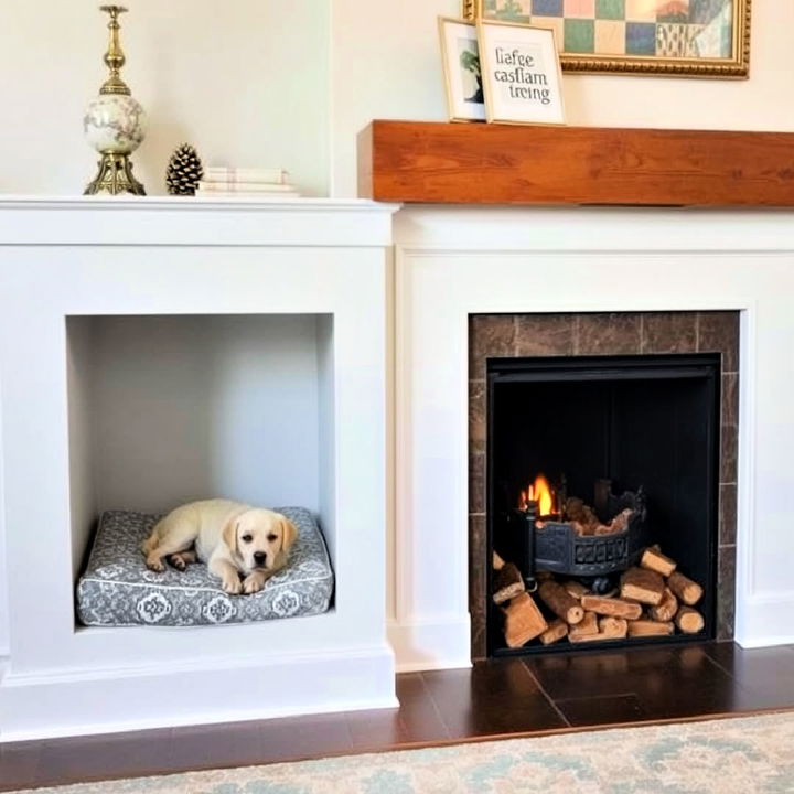 fireplace built in pet bed