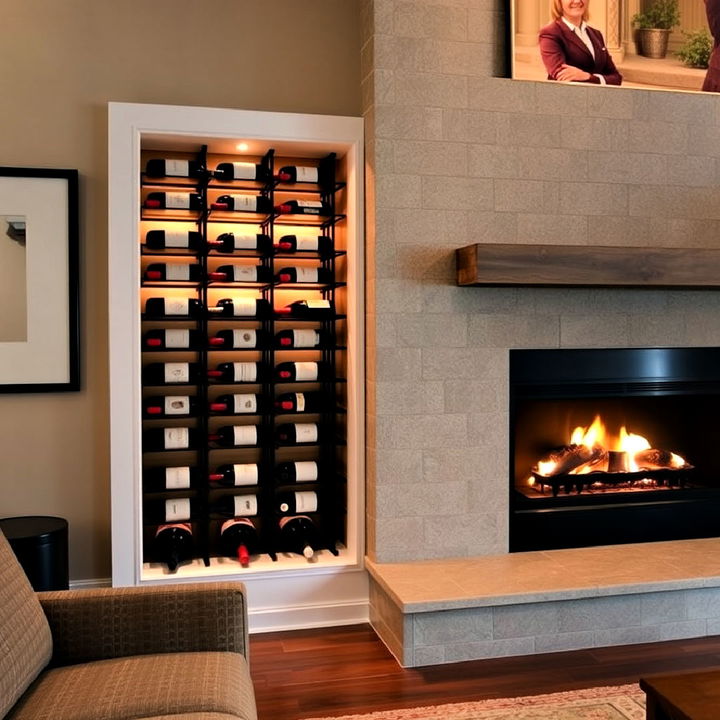 fireplace built in wine rack