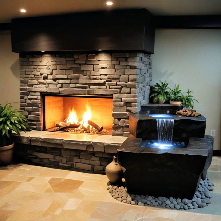 fireplace with a water feature design