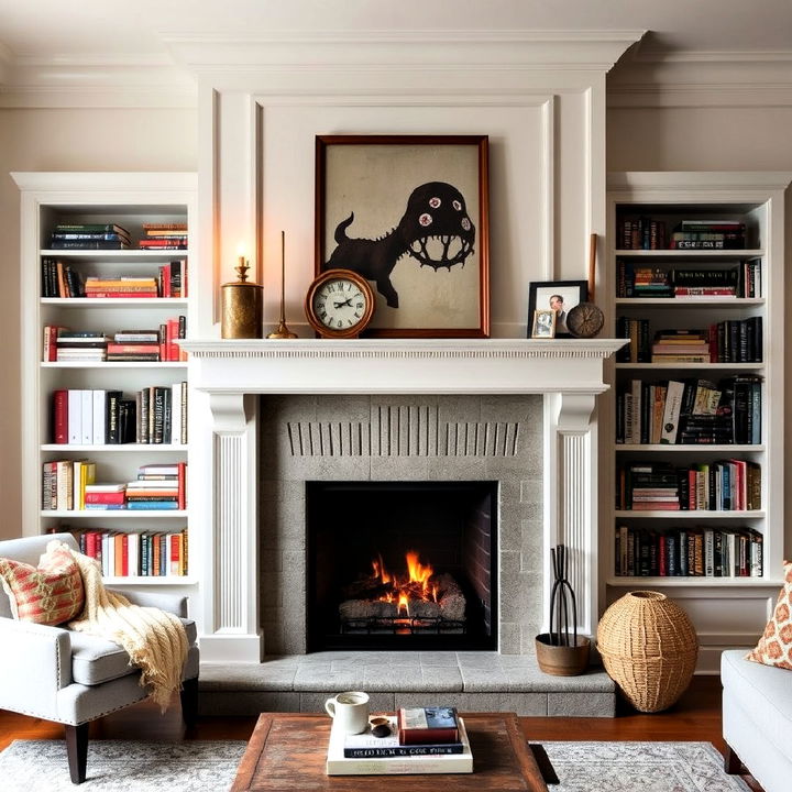 fireplace with bookshelves literary retreat