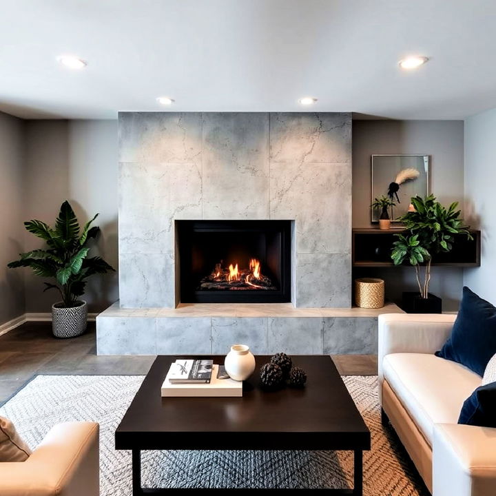 fireplace with concrete surround