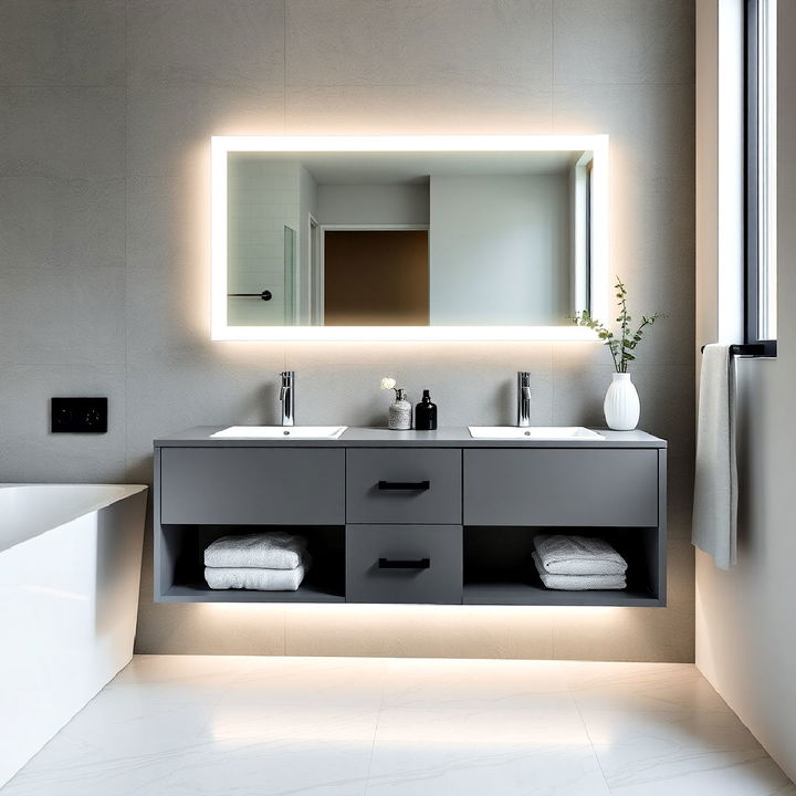 floating grey vanity for modern bathrooms