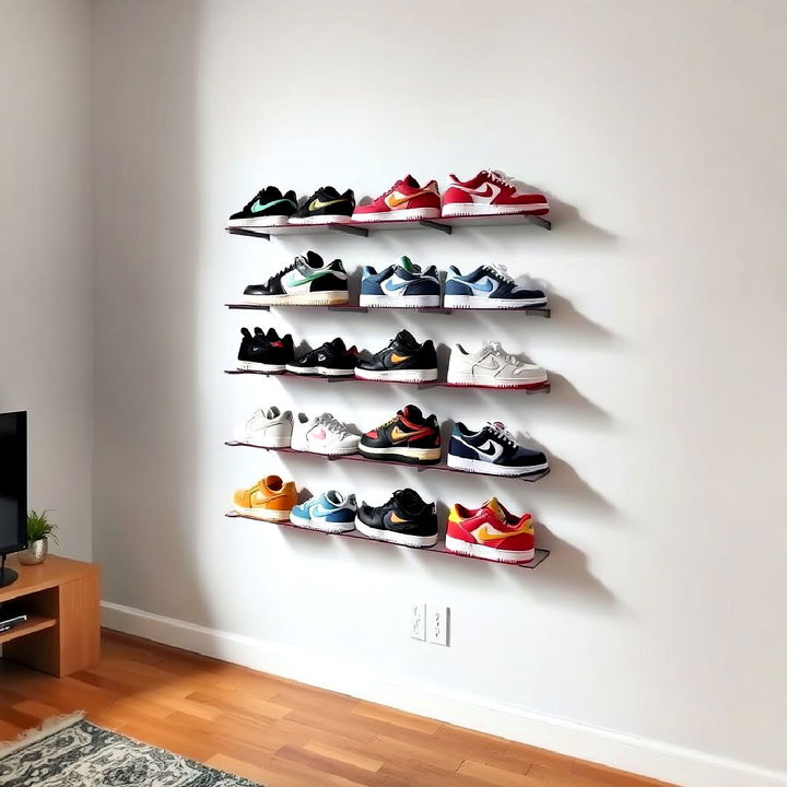 floating shoe rack to showcase footwear