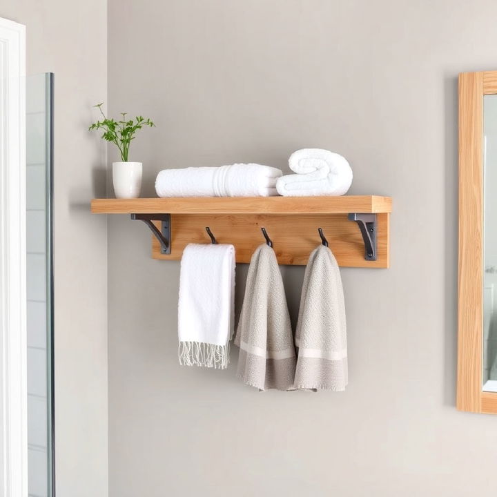 floating towel shelf with hooks