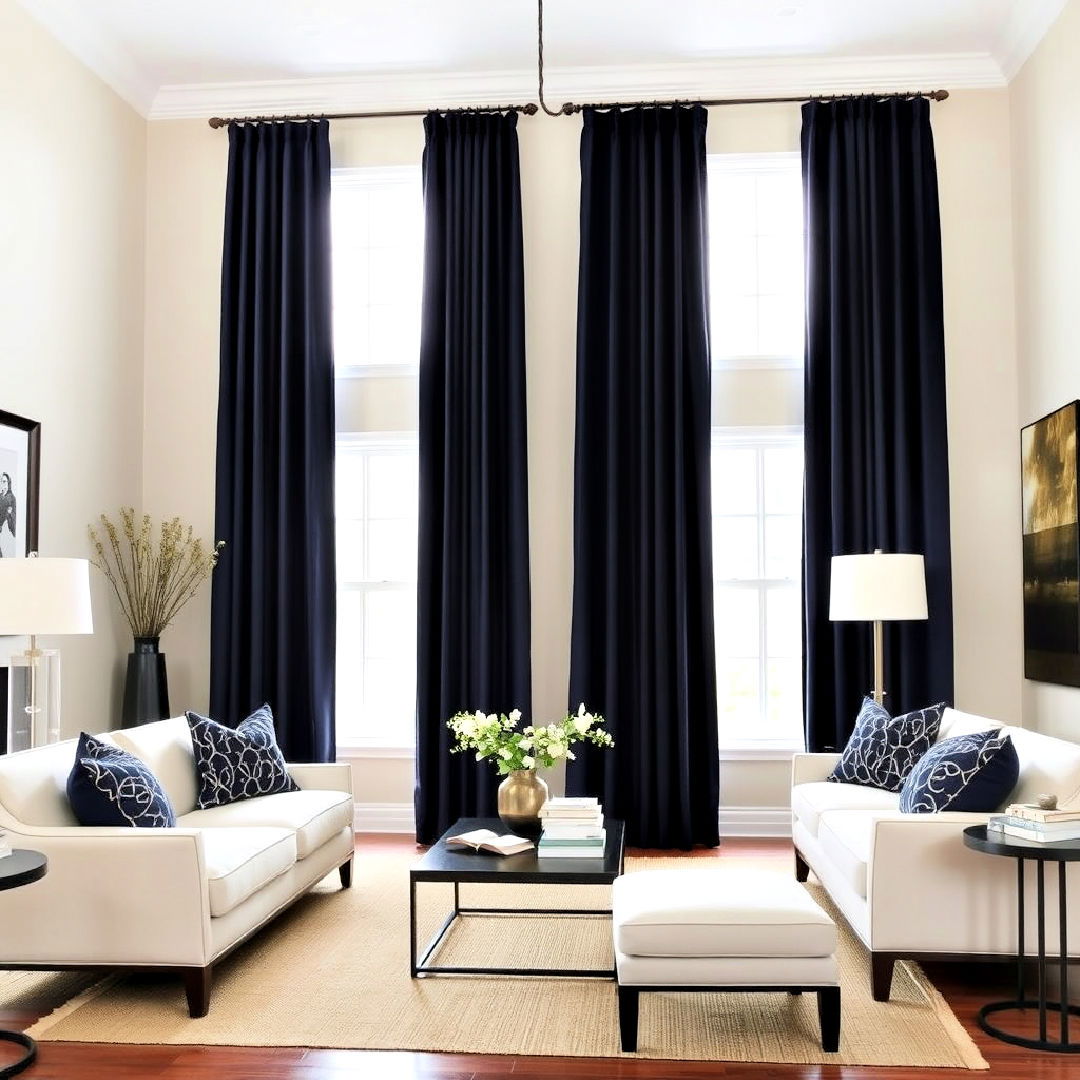 floor length navy curtains for living room