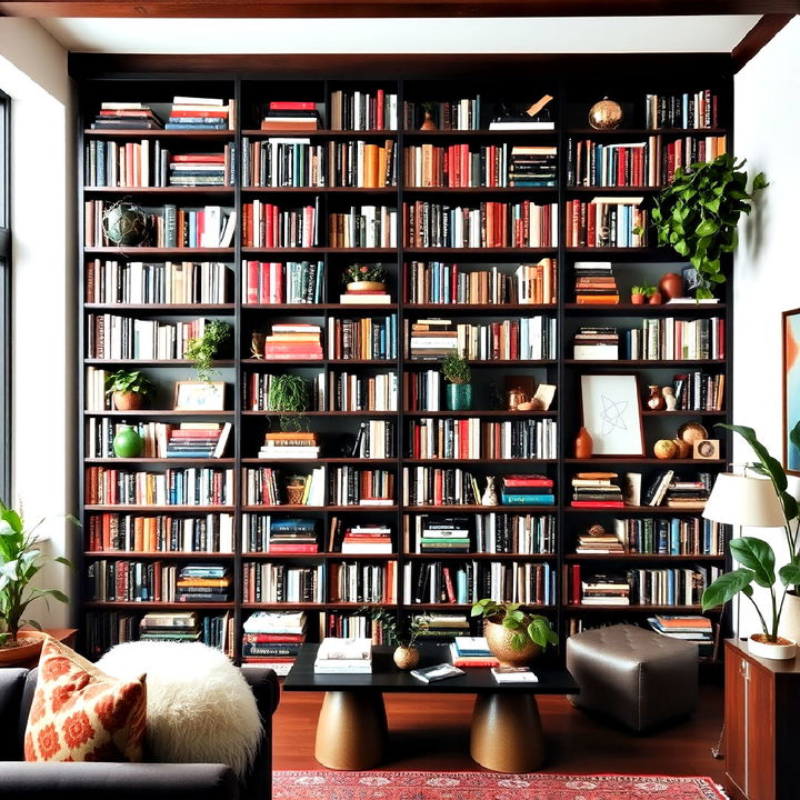 floor to ceiling bookshelves for an eclectic display