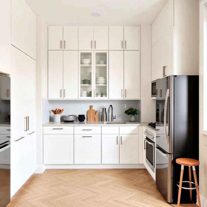 floor to ceiling cabinets in a compact townhouse kitchen