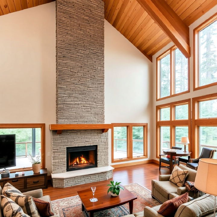 floor to ceiling fireplace for cabin